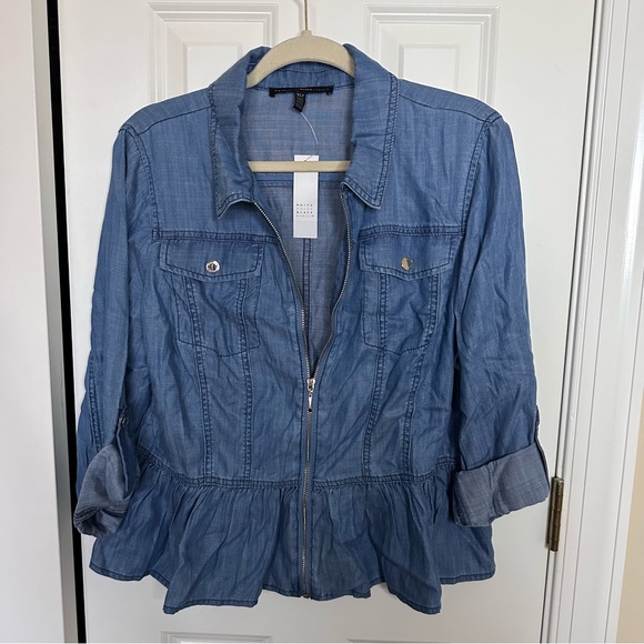 White House Black Market Denim Zip-Front Peplum Jacket Size XLP - Picture 4 of 9